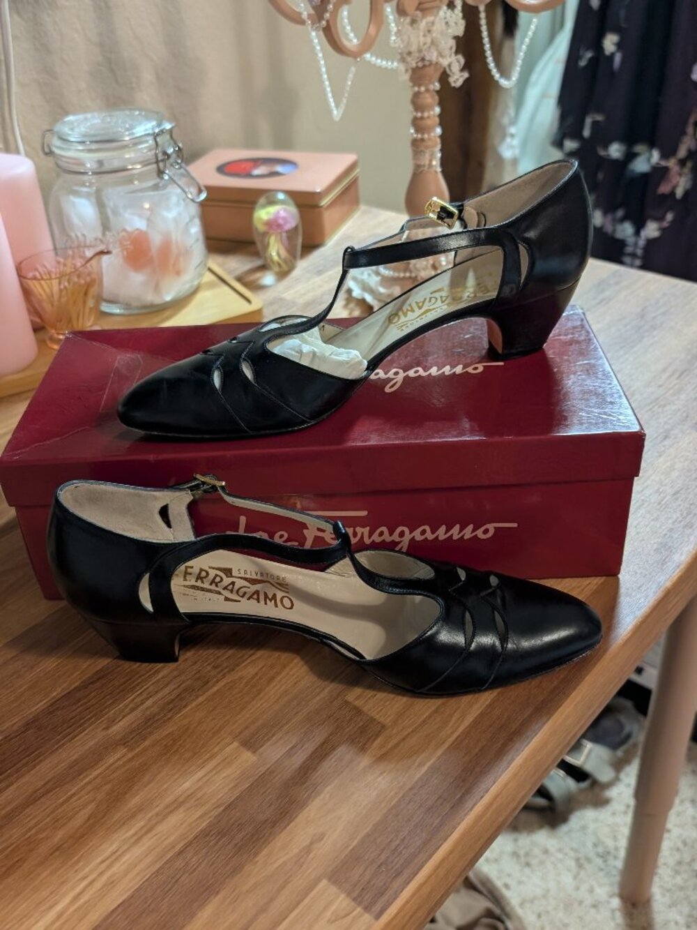 Vintage Feragamo black strappy heels